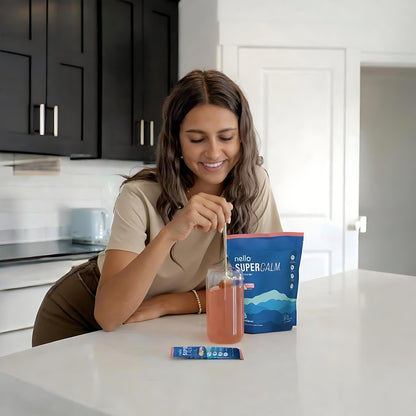 Supercalm Powdered Drink Mix, Raspberry Lemonade, L Theanine, Ksm-66 Ashwagandha, Magnesium Glycinate, Vitamin D 3, Supplements for Relaxation & Focus, No Sugar, Non GMO, On The Go, 20 Ct