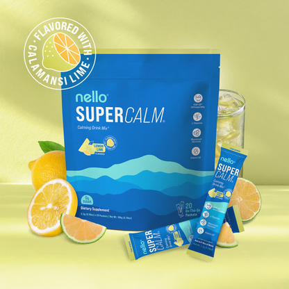 Supercalm Powdered Drink Mix, Raspberry Lemonade, L Theanine, Ksm-66 Ashwagandha, Magnesium Glycinate, Vitamin D 3, Supplements for Relaxation & Focus, No Sugar, Non GMO, On The Go, 20 Ct